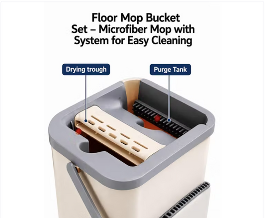 Flat Mop and Bucket Set with 2 Refills, Self-Cleaning Squeeze Mop, Stainless Steel Handl