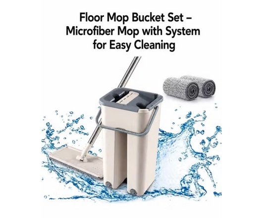 Flat Mop and Bucket Set with 2&nbsp; Refills, Self-Cleaning Squeeze Mop, Stainless Steel Handl