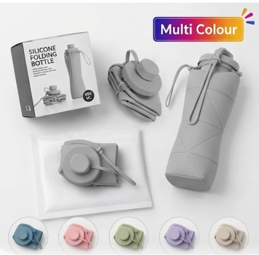 Silicone Water Bottle 600 ml | Foldable Leak Proof Travel Bottle | BPA Free Reusable Drinking Bottle for Gym, Trekking, Camping & Outdoor Use
