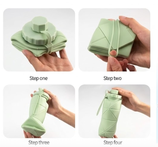 Silicone Water Bottle 600 ml | Foldable Leak Proof Travel Bottle | BPA Free Reusable Drinking Bottle for Gym, Trekking, Camping & Outdoor Use
