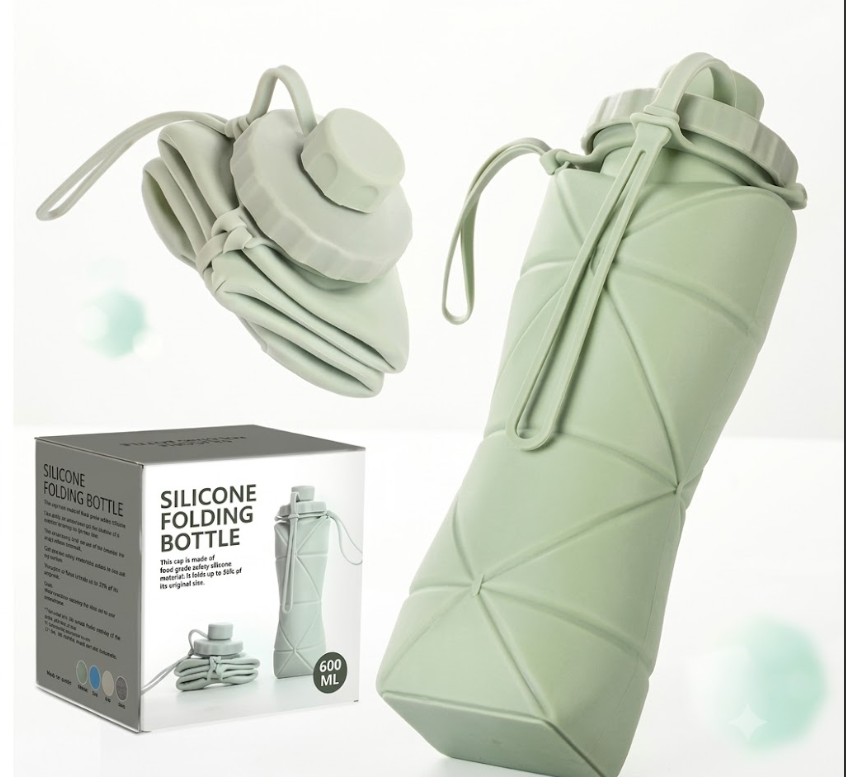 Silicone Water Bottle 600 ml | Foldable Leak Proof Travel Bottle | BPA Free Reusable Drinking Bottle for Gym, Trekking, Camping & Outdoor Use